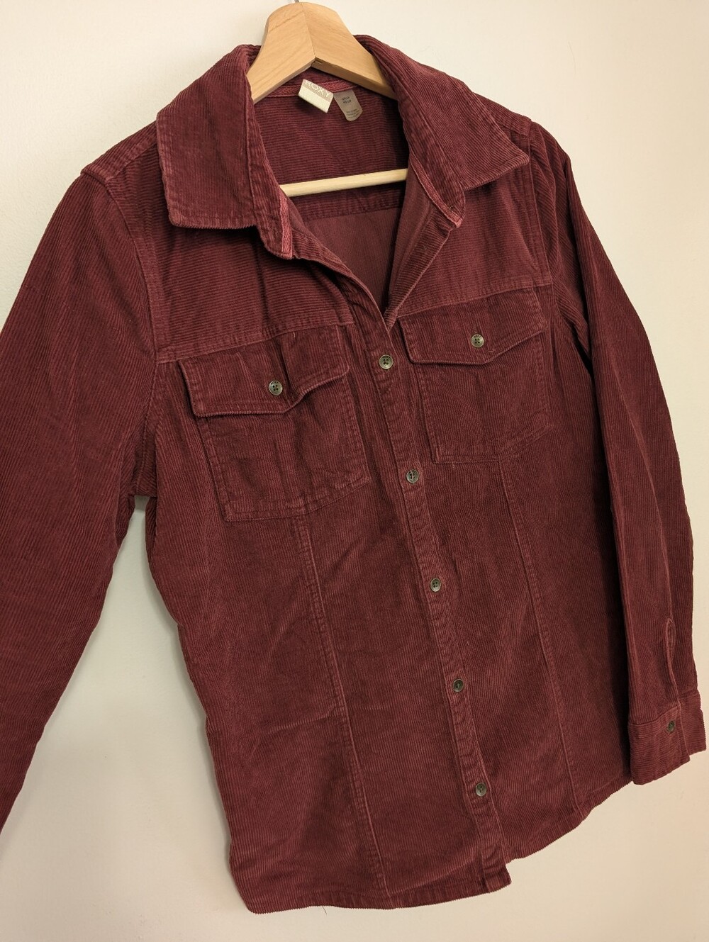 Roxy Small Corduroy Button Down Shirt Burgundy Red Cotton Long Sleeve Collar Top